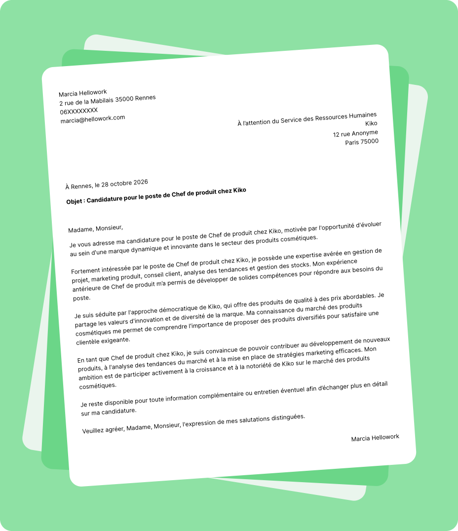 Exemple lettre de motivation Kiko