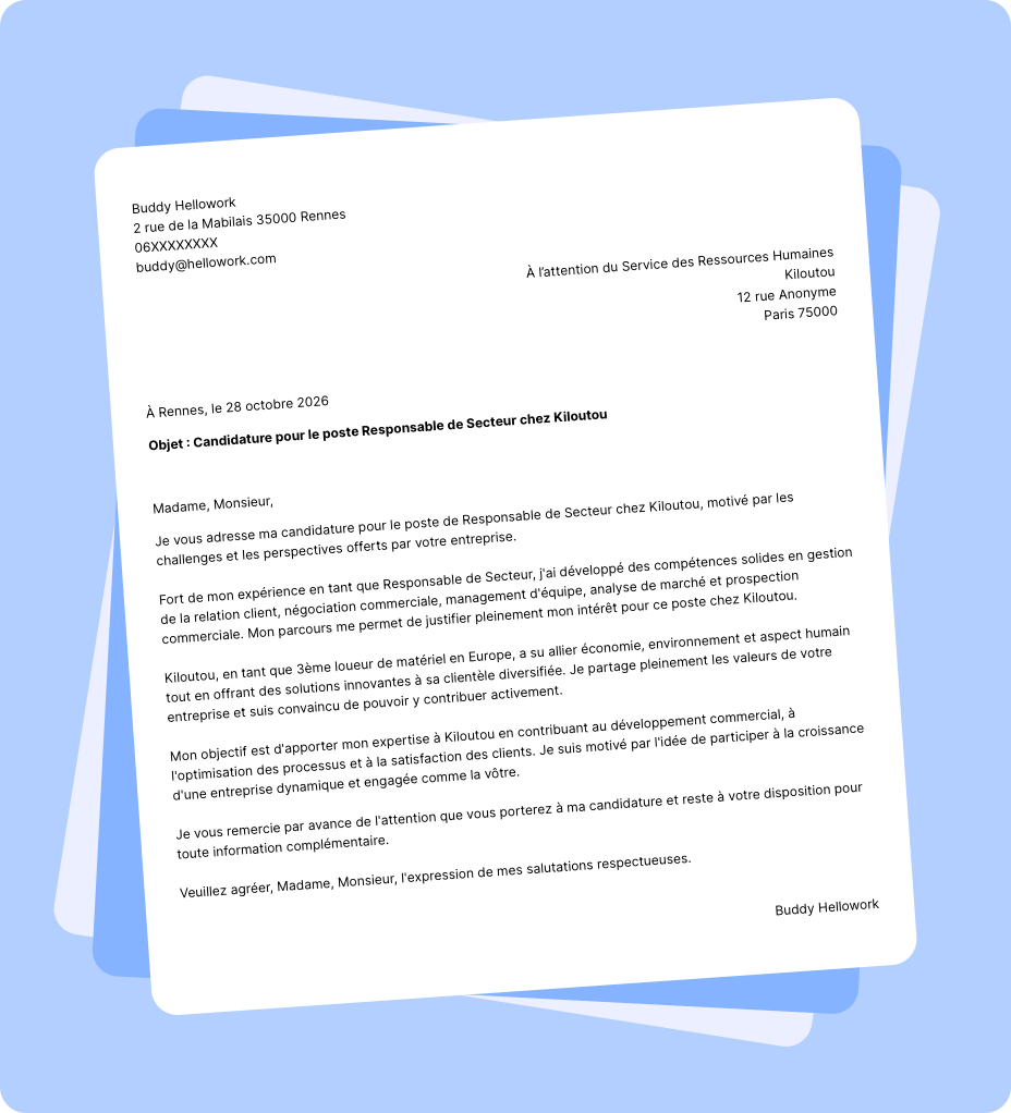 Exemple lettre de motivation Kiloutou