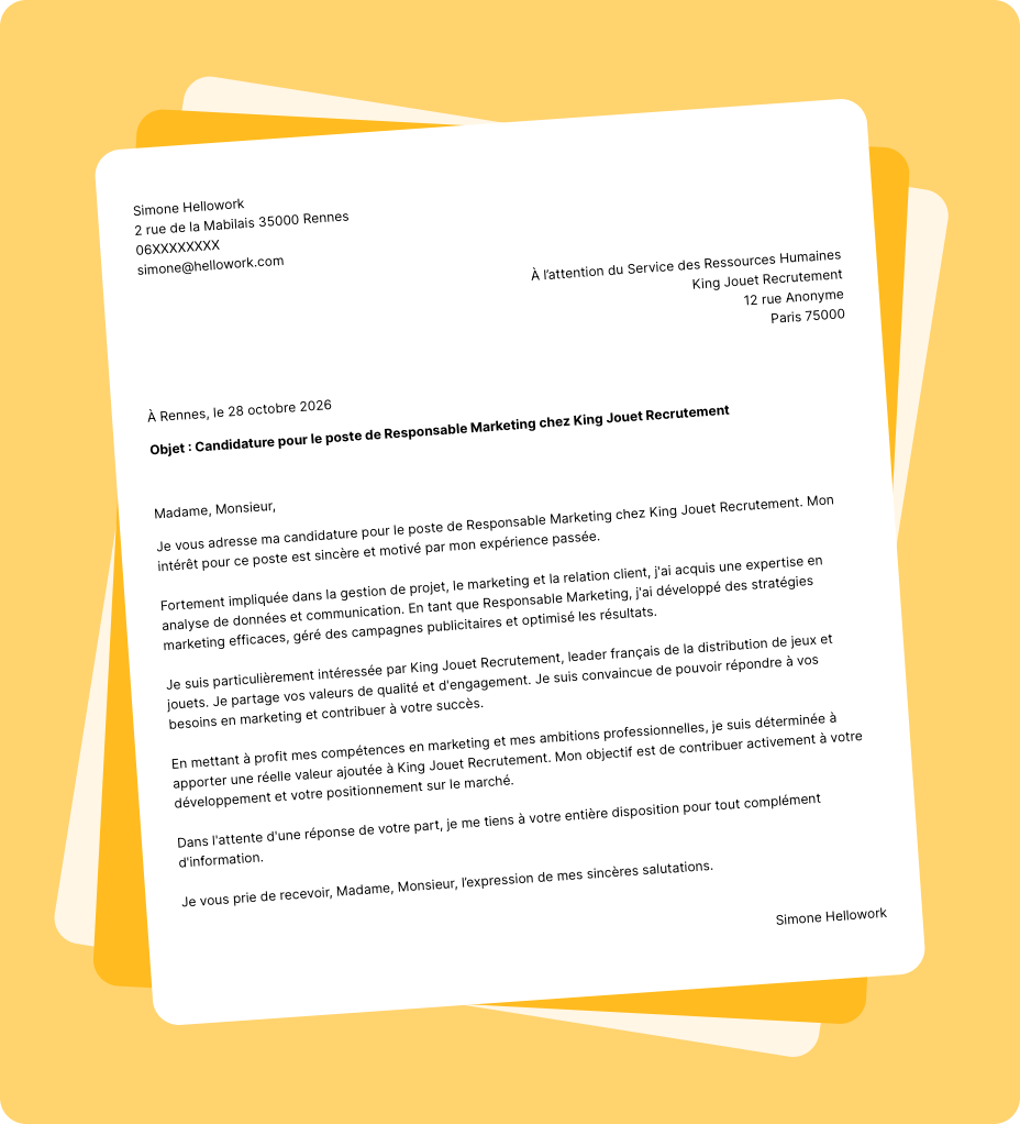 Exemple lettre de motivation King Jouet Recrutement