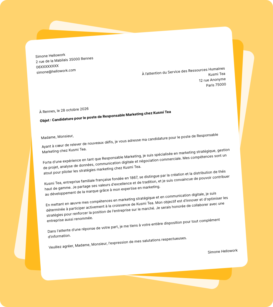 Exemple lettre de motivation Kusmi Tea