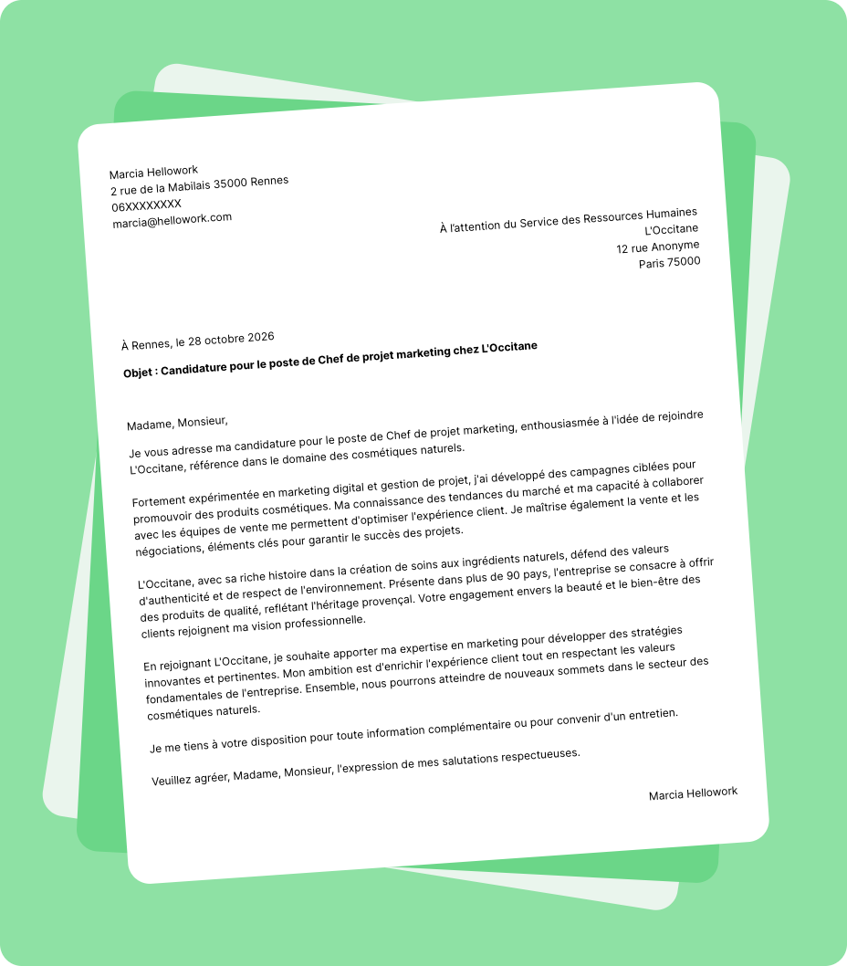 Exemple lettre de motivation L'Occitane