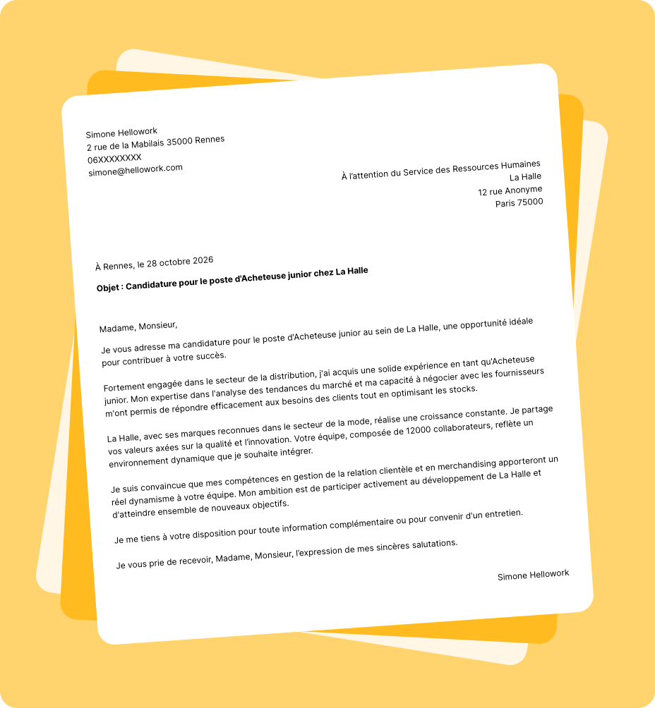Exemple lettre de motivation La Halle