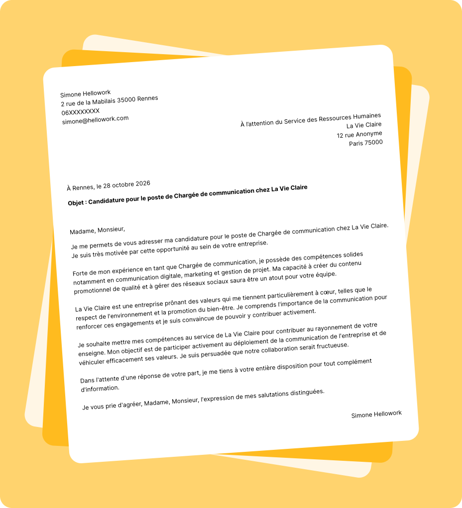Exemple lettre de motivation La Vie Claire