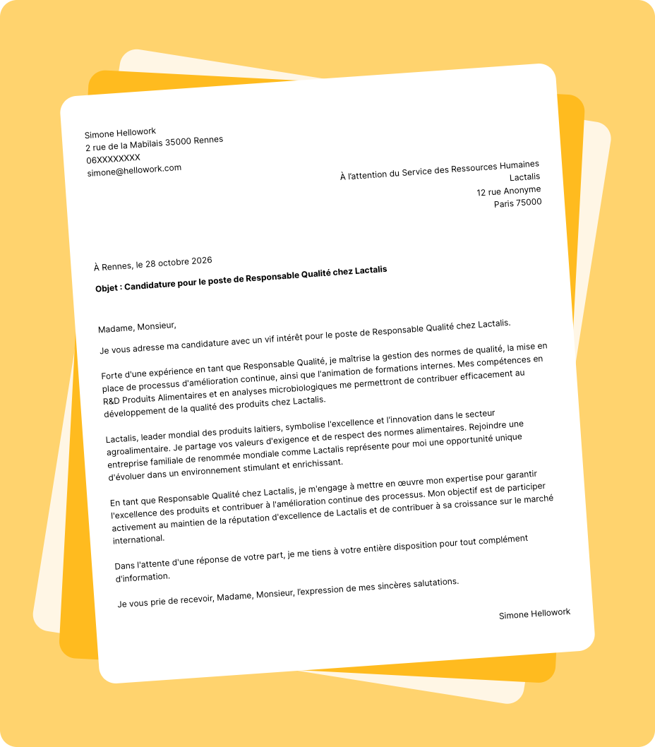 Exemple lettre de motivation Lactalis