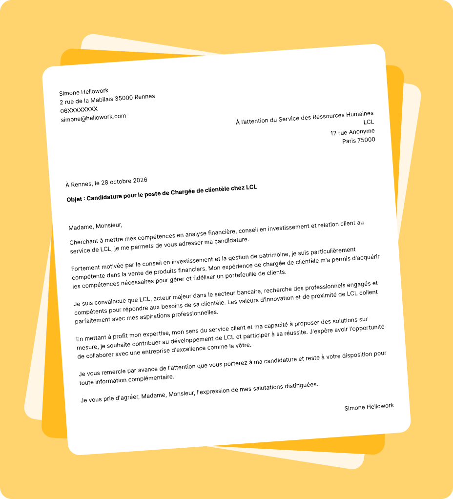 Exemple lettre de motivation LCL