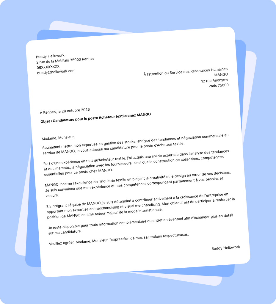 Exemple lettre de motivation MANGO