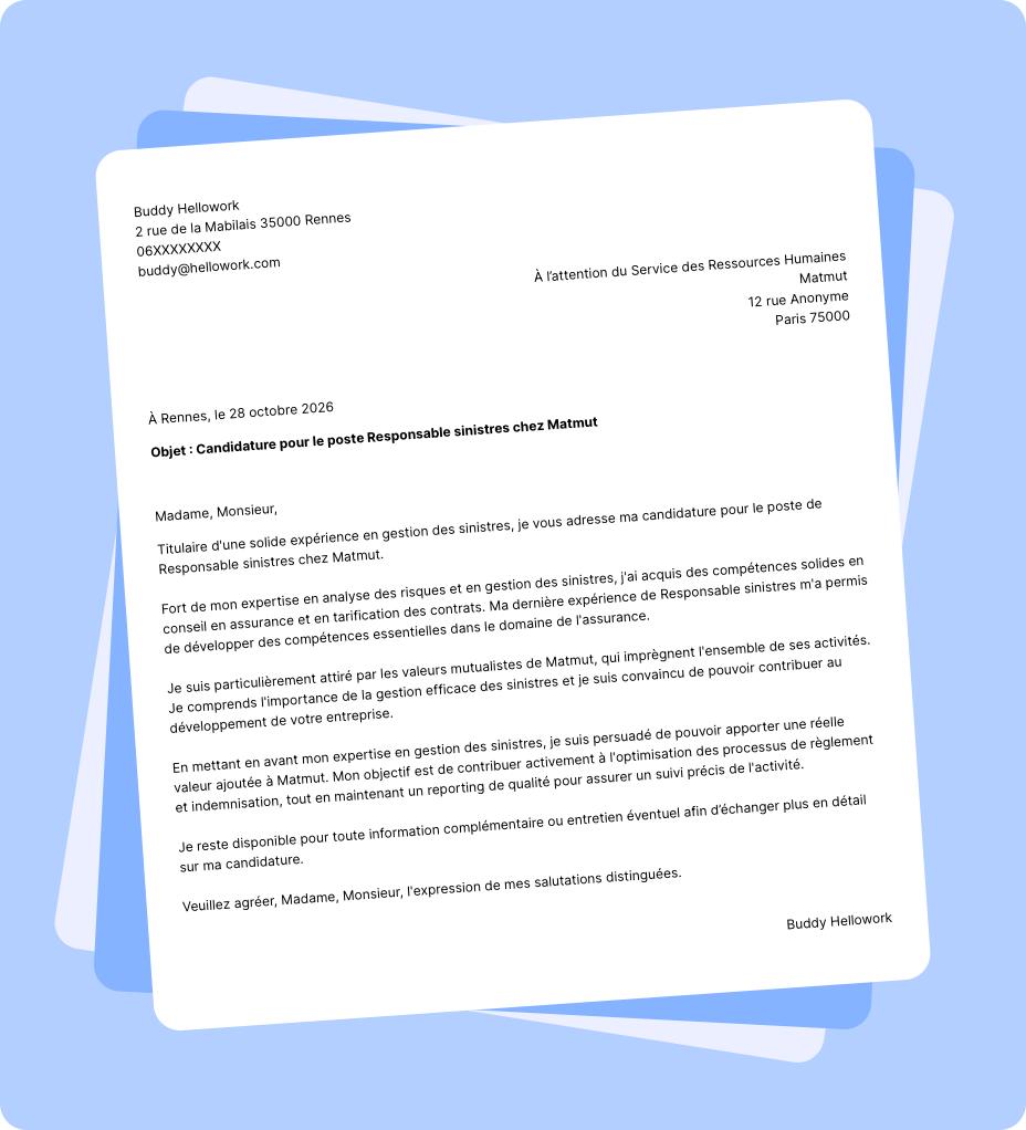 Exemple lettre de motivation Matmut