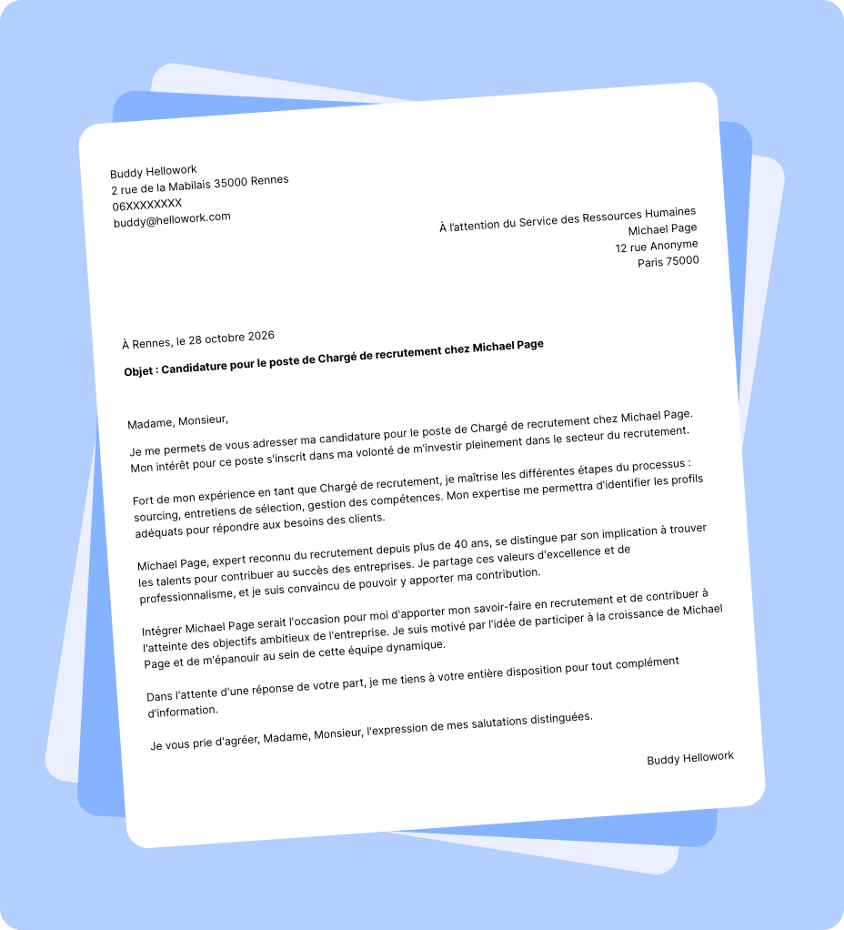 Exemple lettre de motivation Michael Page