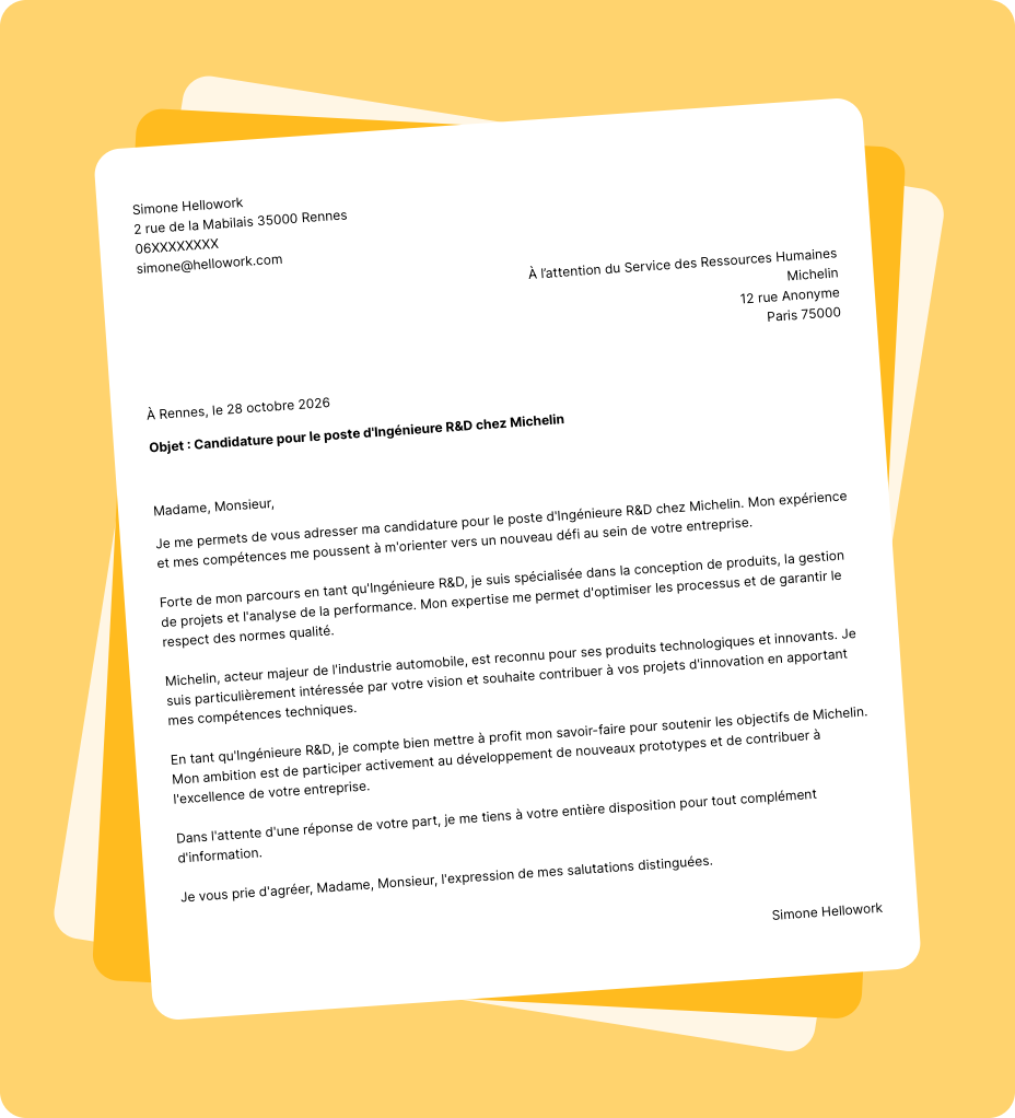Exemple lettre de motivation Michelin