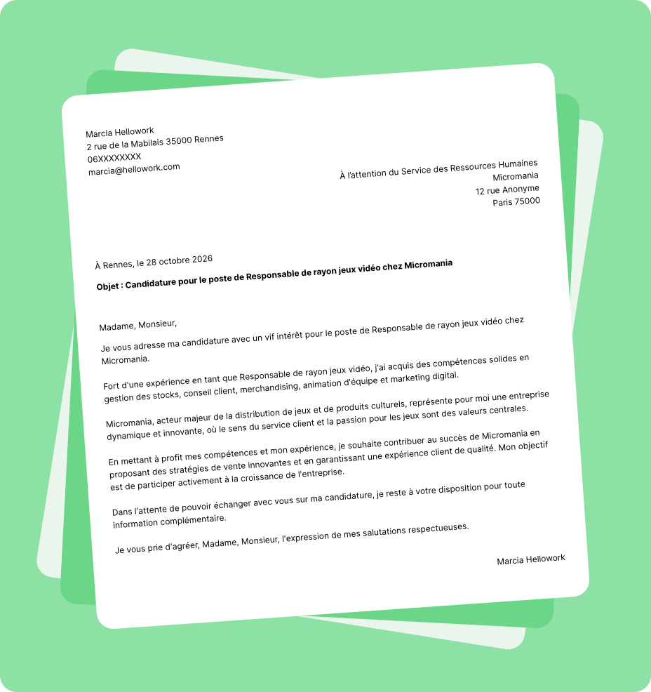 Exemple lettre de motivation Micromania