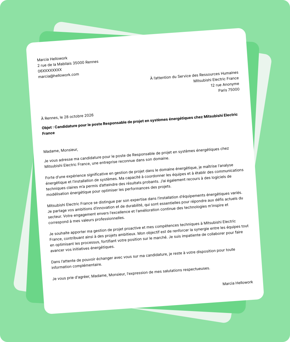Exemple lettre de motivation Mitsubishi Electric France