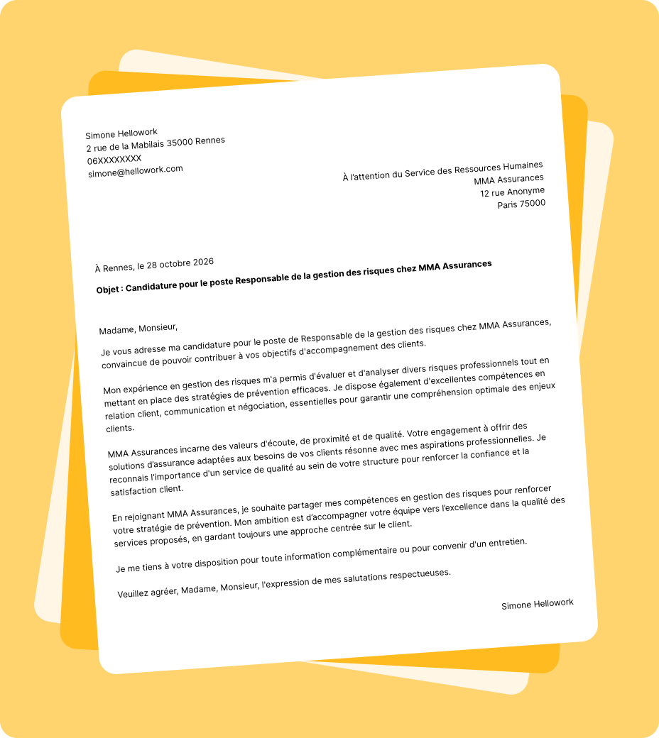Exemple lettre de motivation MMA Assurances