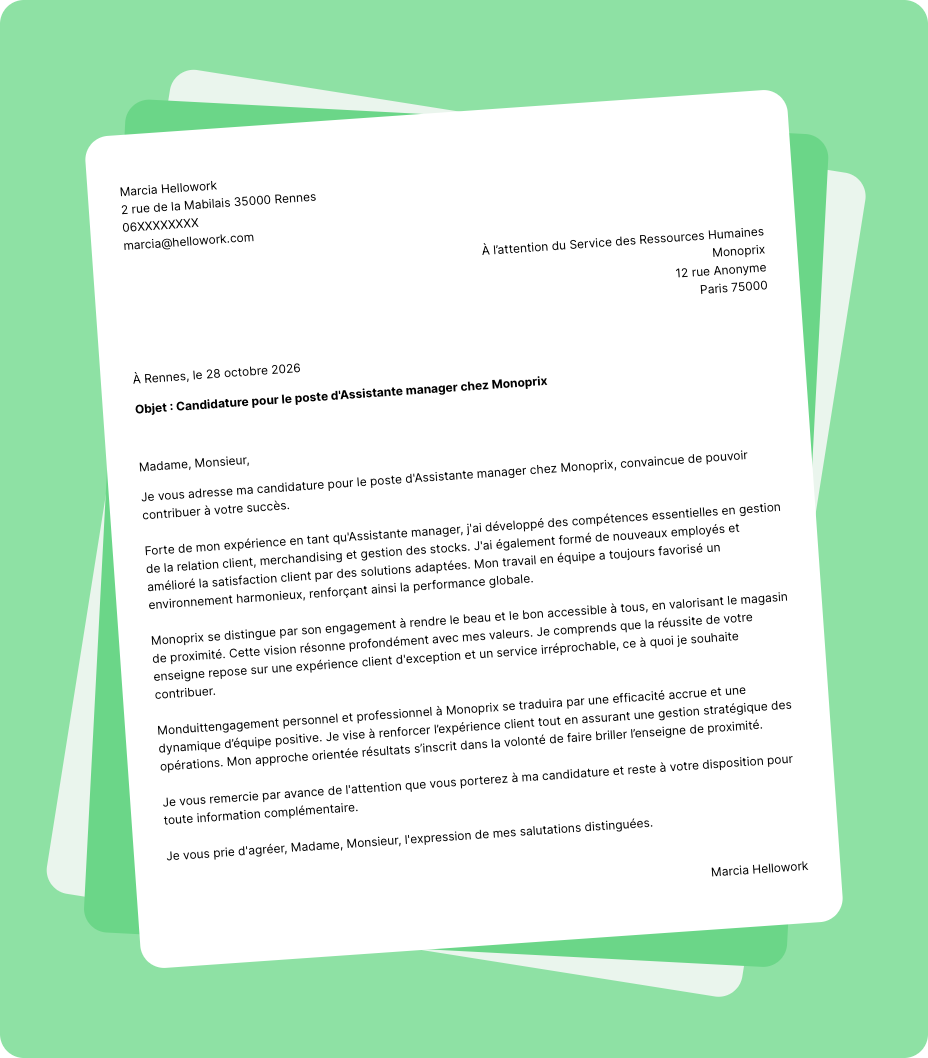 Exemple lettre de motivation Monoprix