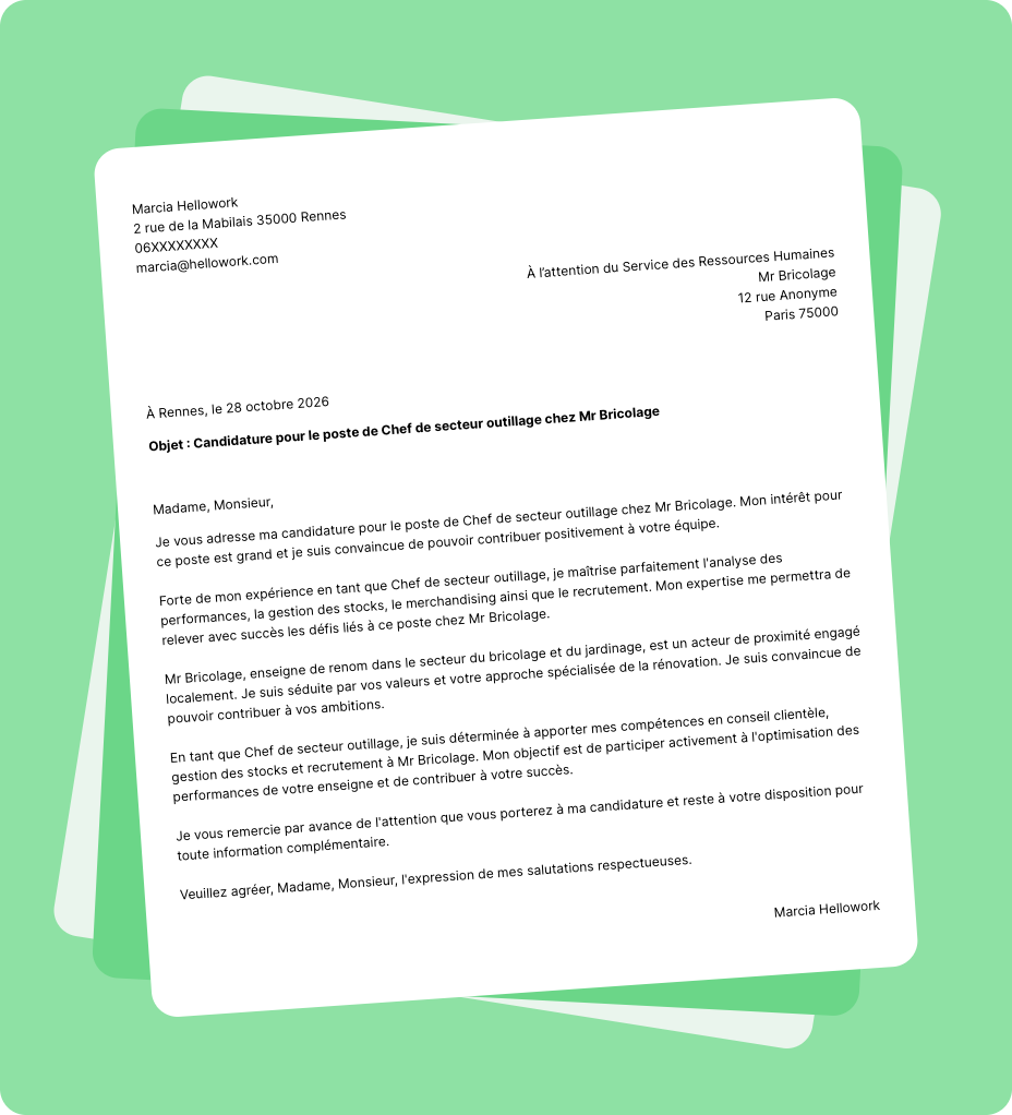 Exemple lettre de motivation Mr Bricolage