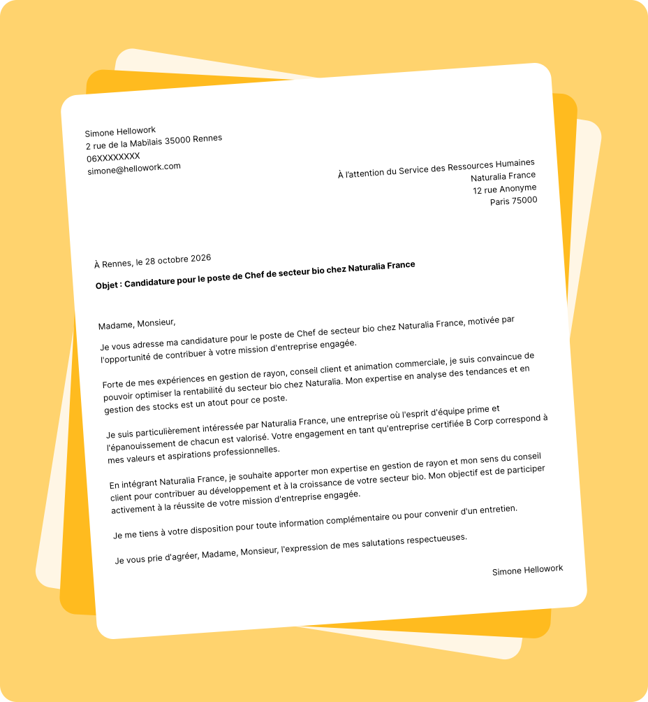 Exemple lettre de motivation Naturalia France
