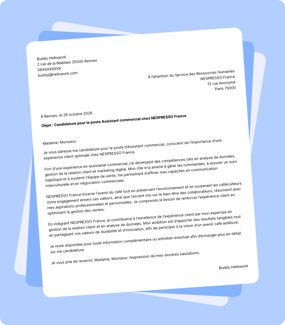Exemple lettre de motivation NESPRESSO France