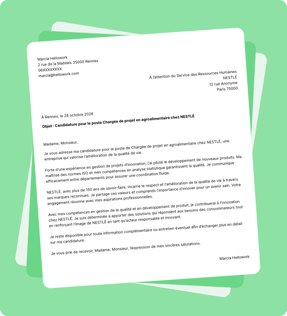 Exemple lettre de motivation NESTLÉ