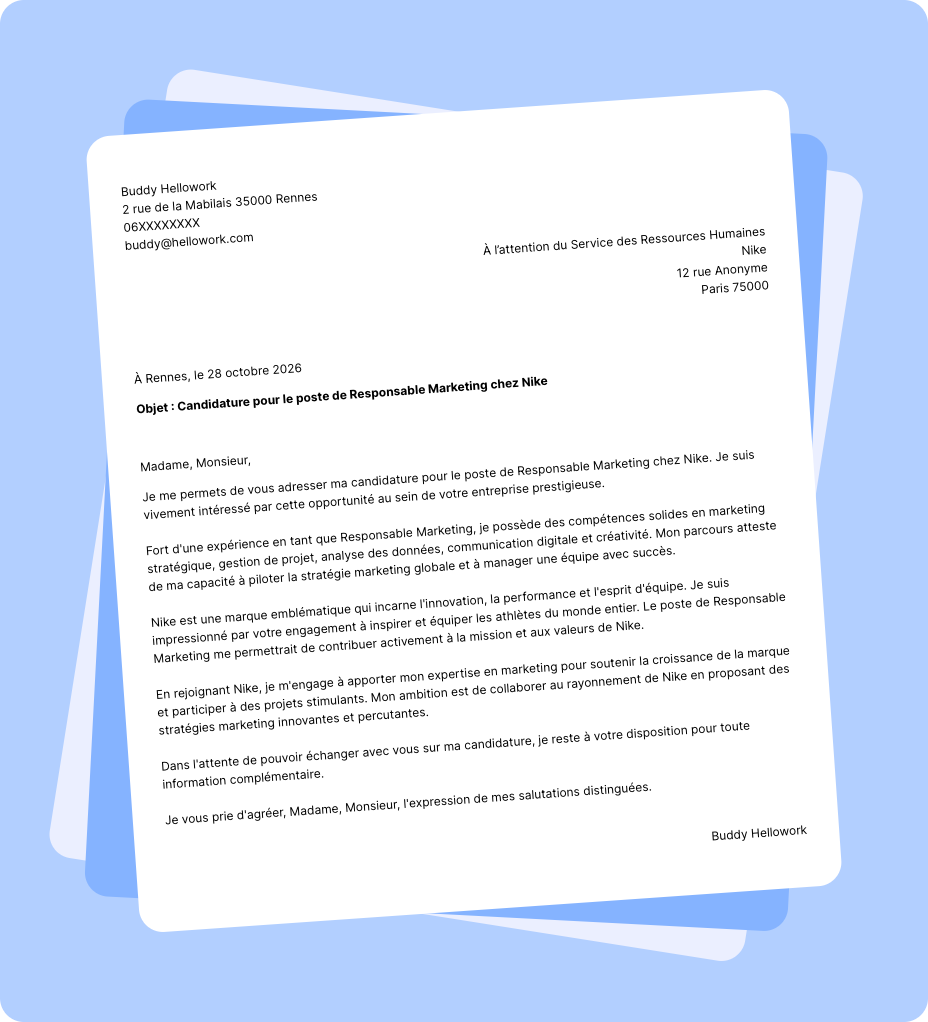 Exemple lettre de motivation Nike