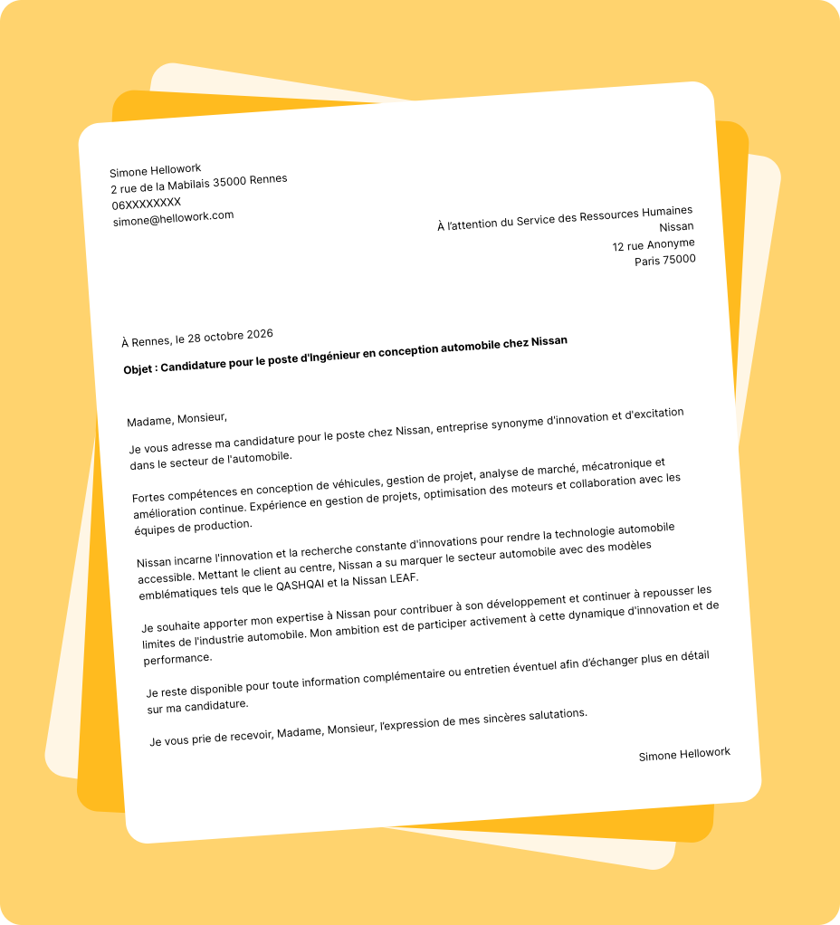 Exemple lettre de motivation Nissan