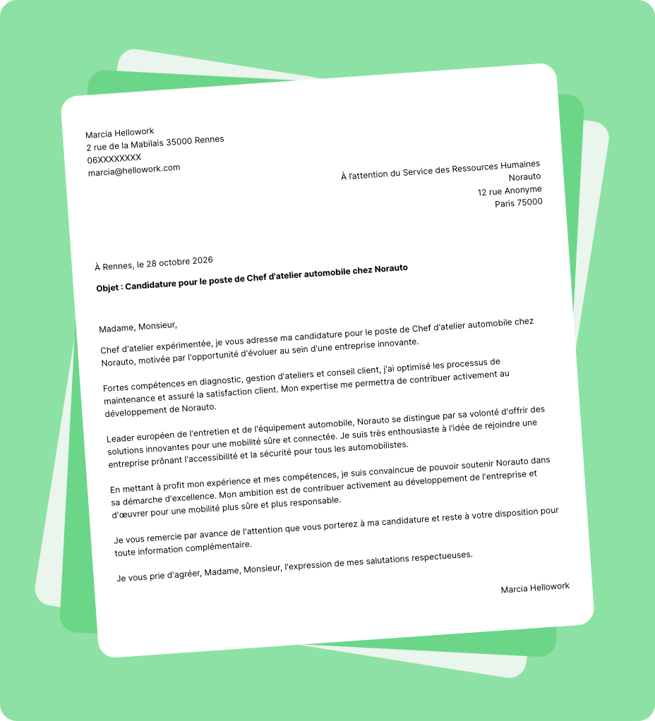 Exemple lettre de motivation Norauto