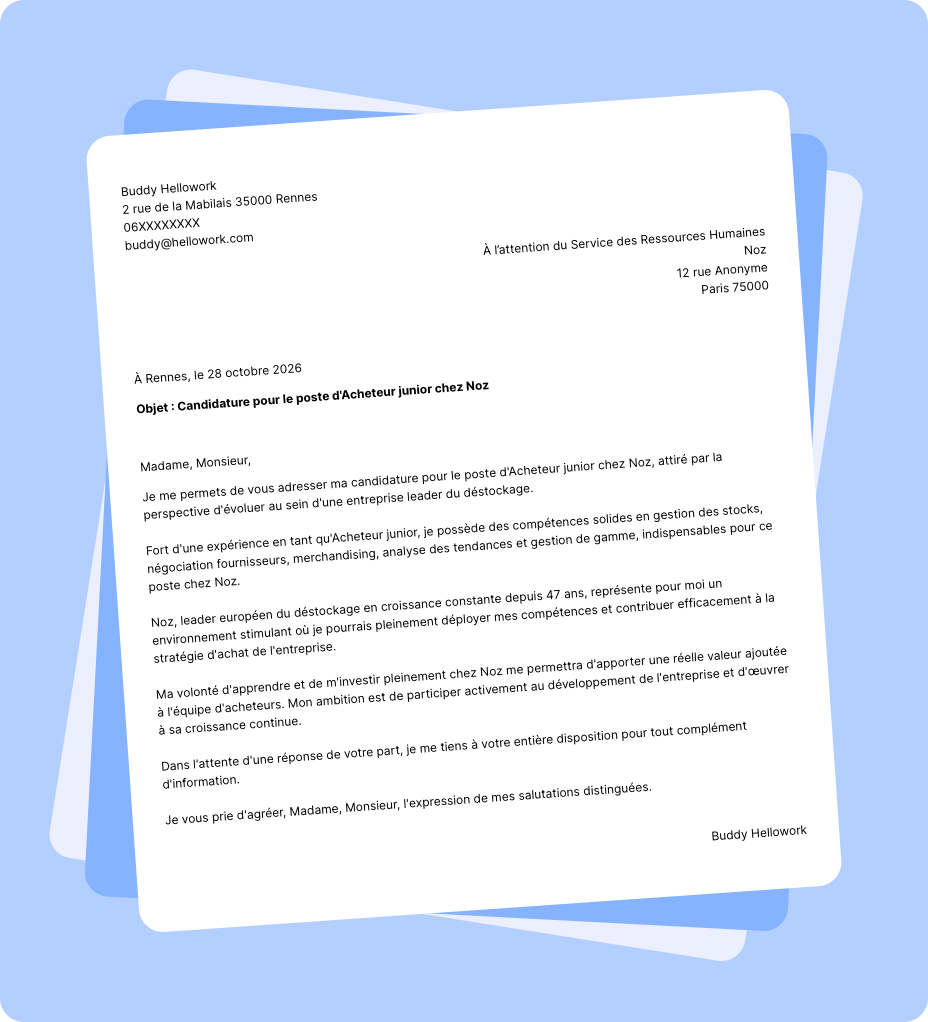 Exemple lettre de motivation Noz