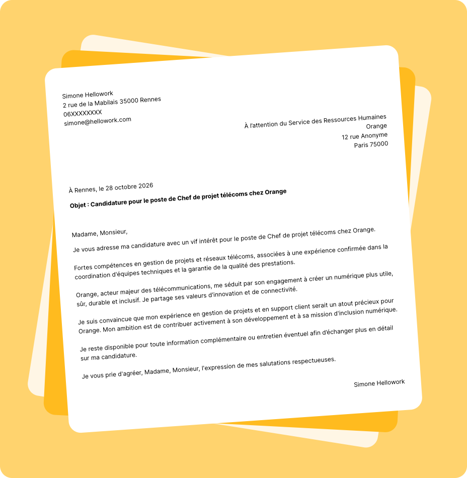 Exemple lettre de motivation Orange