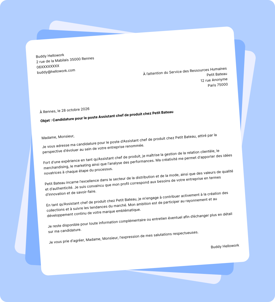 Exemple lettre de motivation Petit Bateau