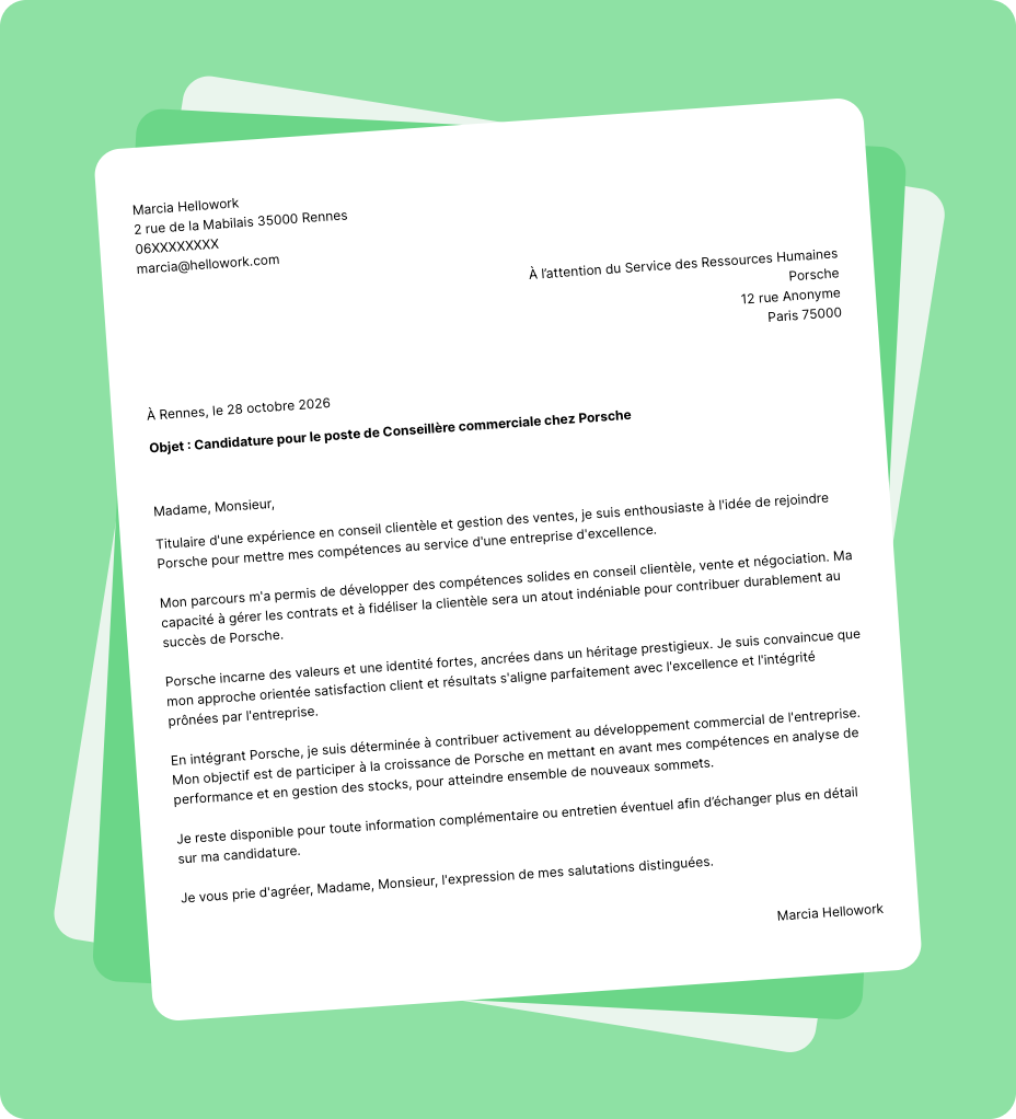 Exemple lettre de motivation Porsche