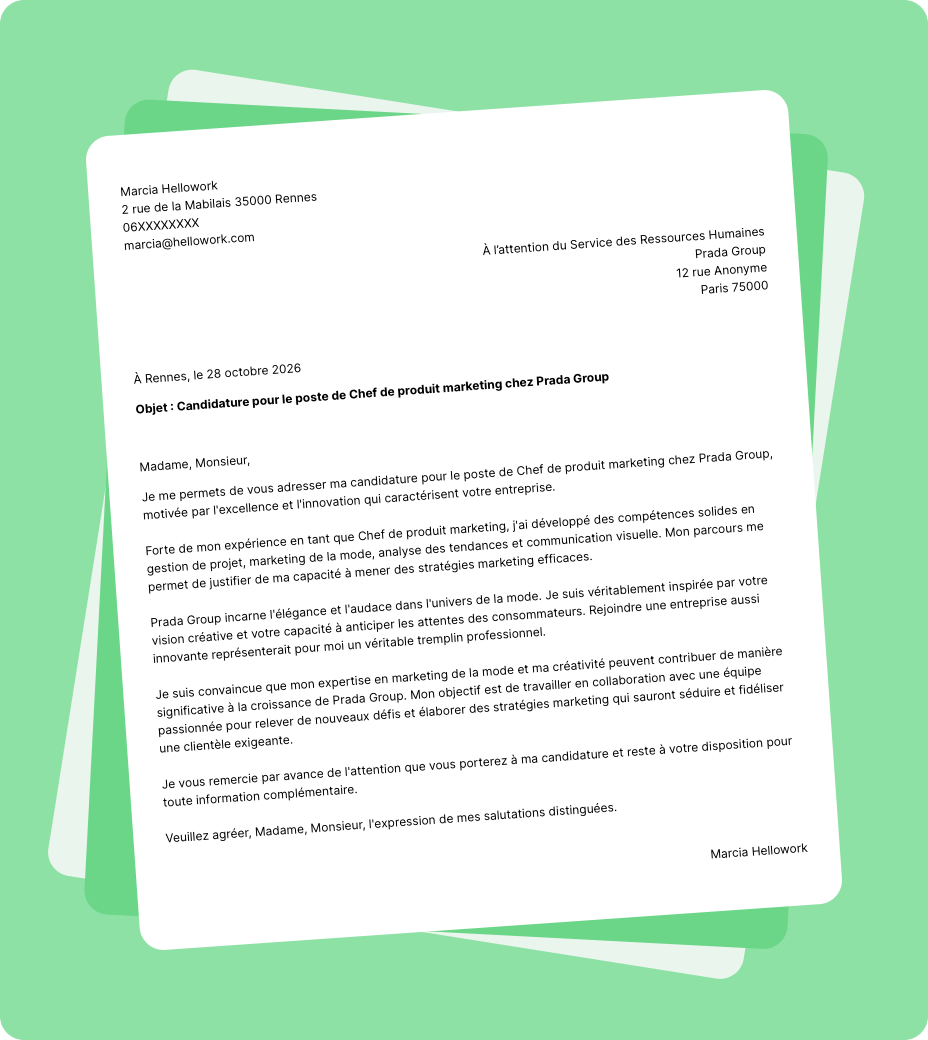 Exemple lettre de motivation Prada Group