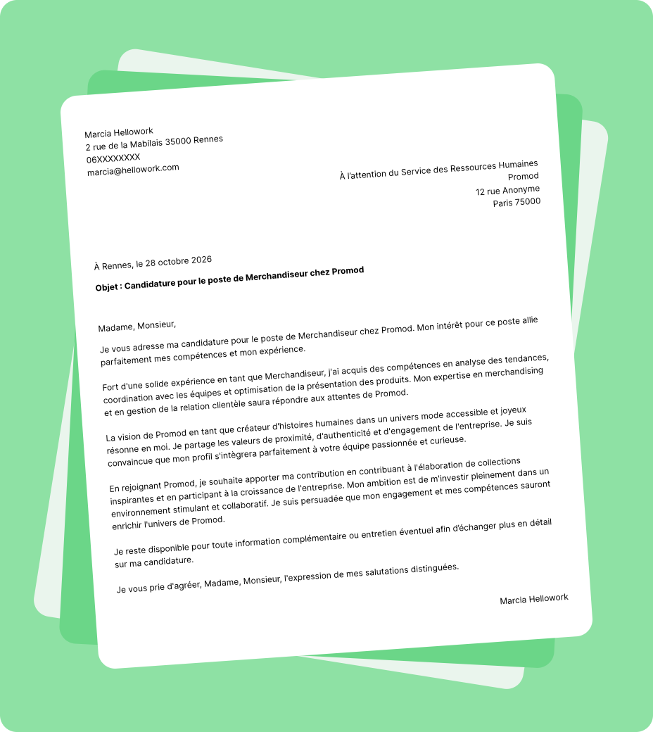 Exemple lettre de motivation Promod