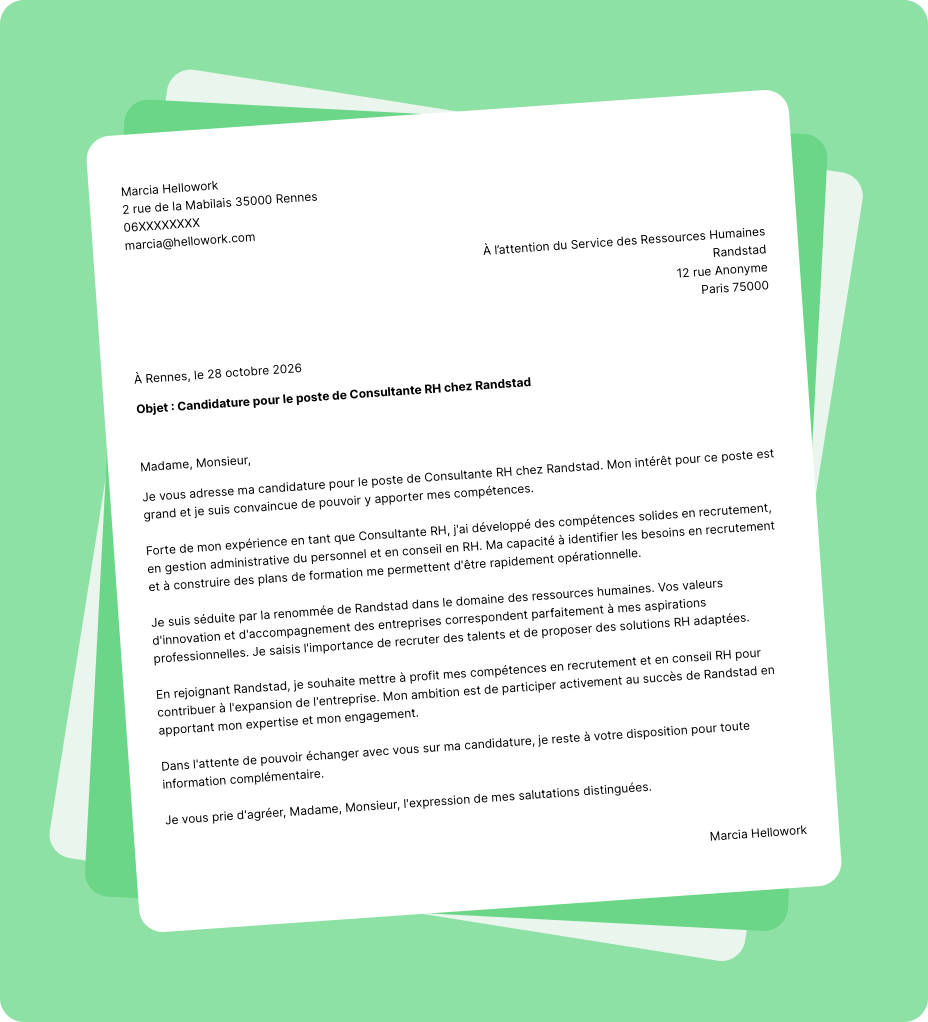 Exemple lettre de motivation Randstad