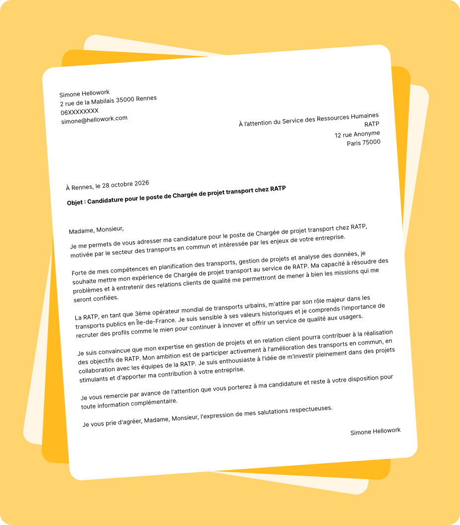 Exemple lettre de motivation RATP