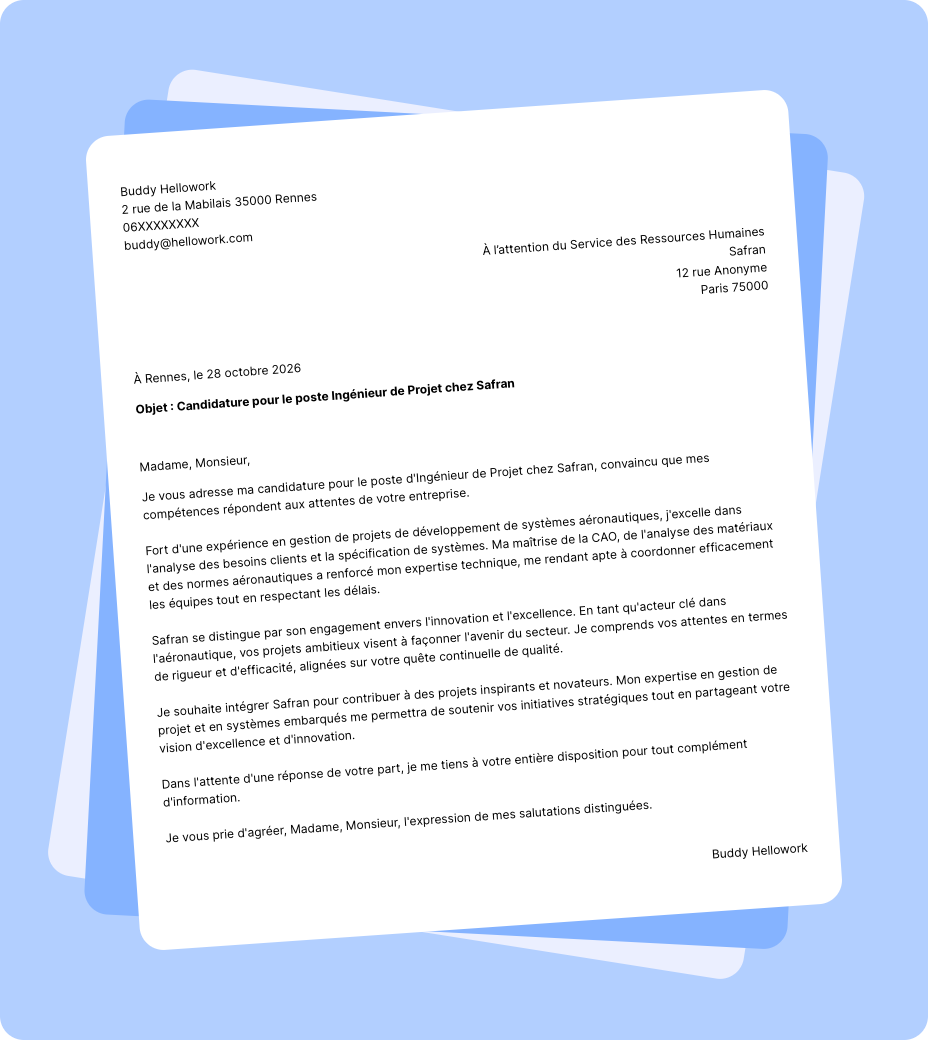 Exemple lettre de motivation Safran