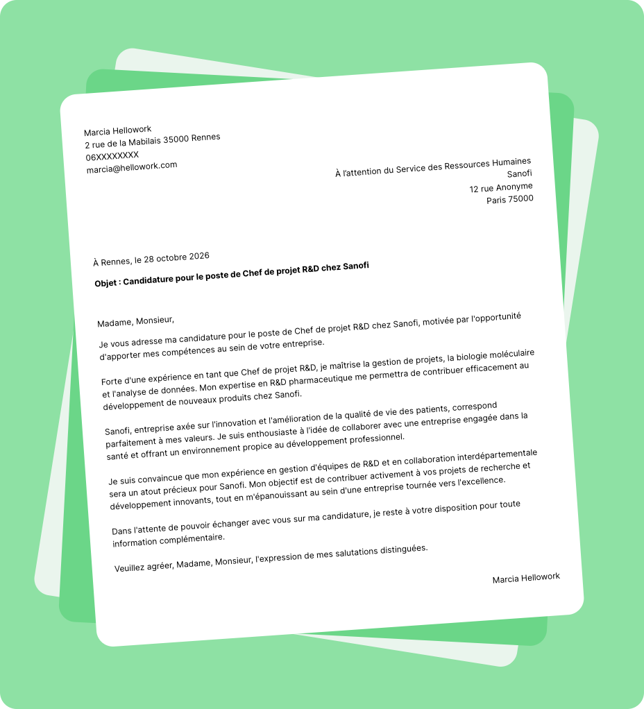 Exemple lettre de motivation Sanofi