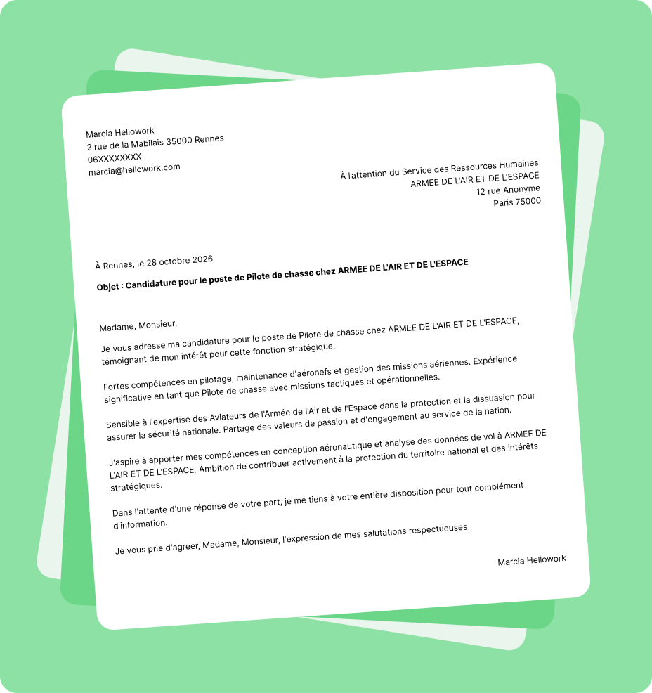 Exemple lettre de motivation ARMEE DE L'AIR ET DE L'ESPACE
