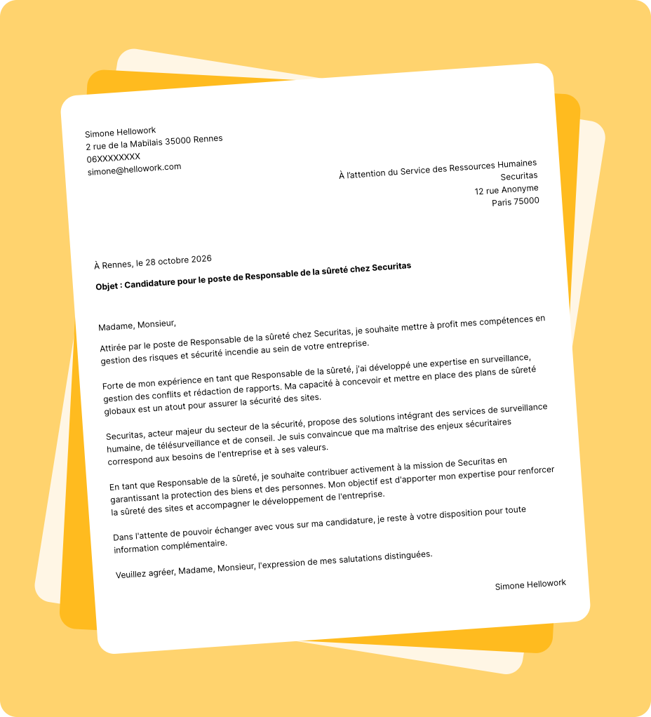 Exemple lettre de motivation Securitas
