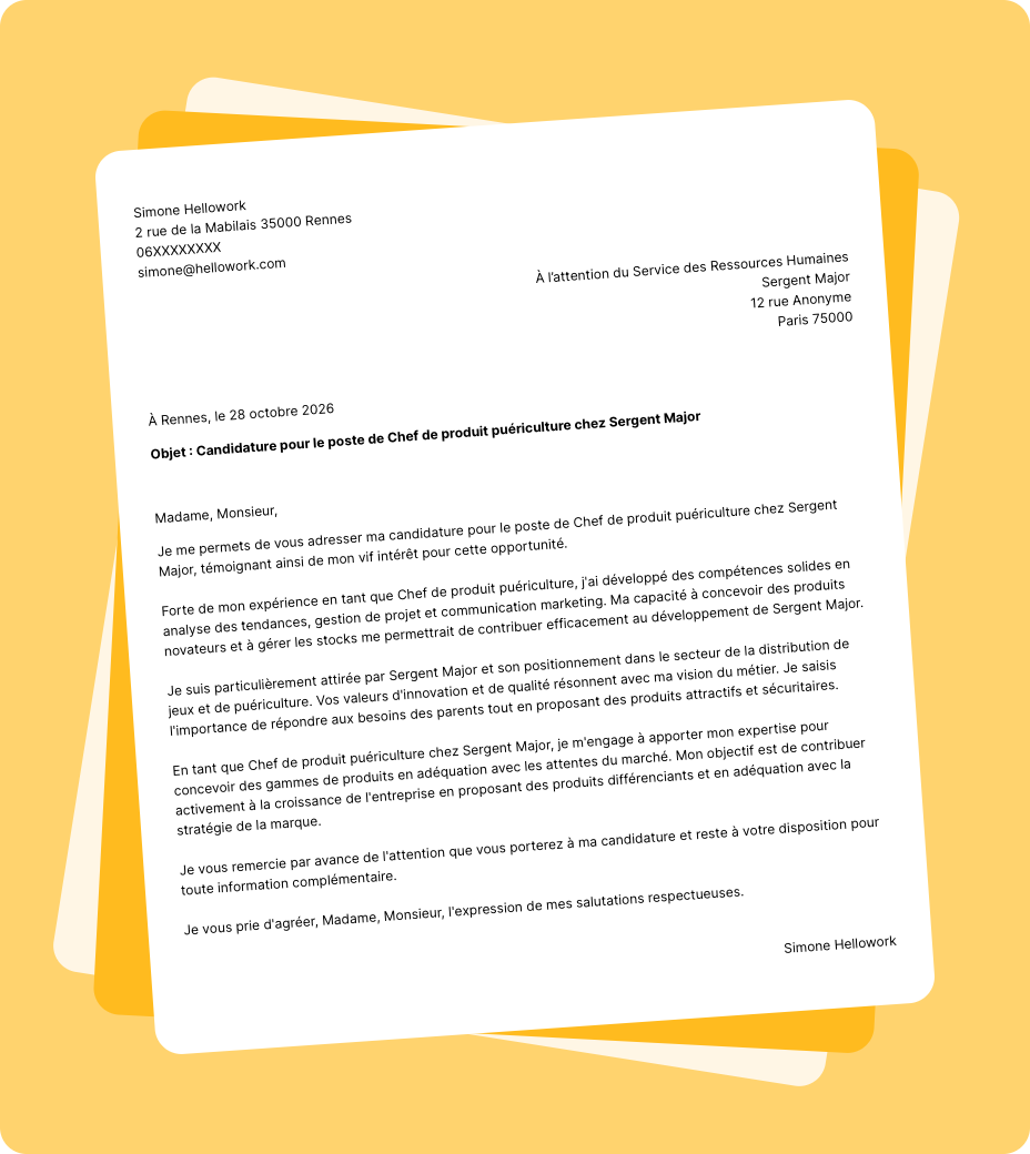 Exemple lettre de motivation Sergent Major