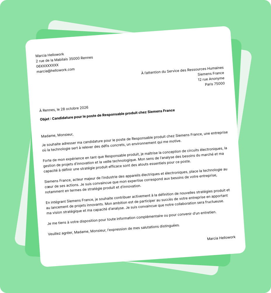 Exemple lettre de motivation Siemens France