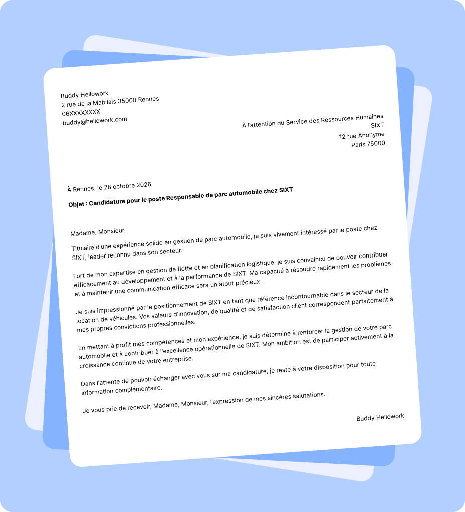 Exemple lettre de motivation SIXT