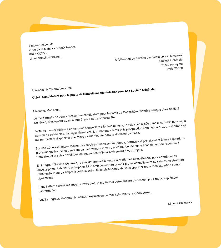 Exemple lettre de motivation Société Générale