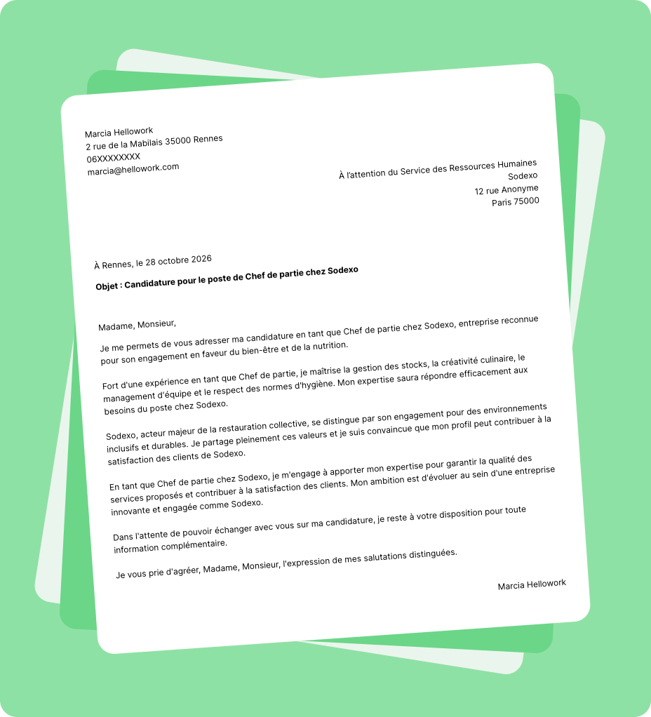 Exemple lettre de motivation Sodexo