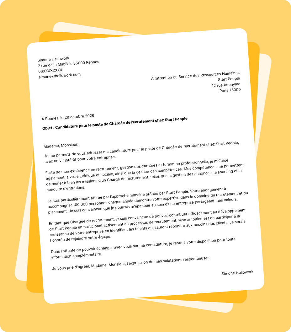 Exemple lettre de motivation Start People