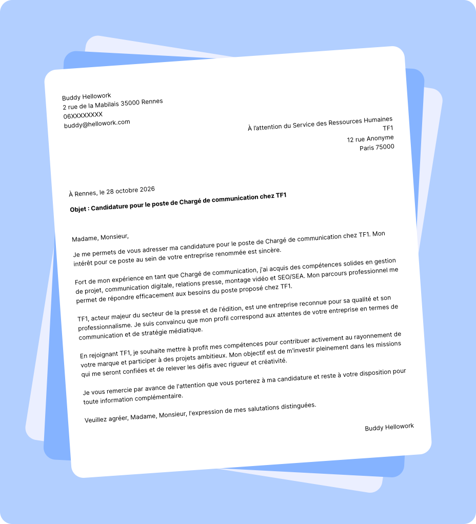 Exemple lettre de motivation TF1