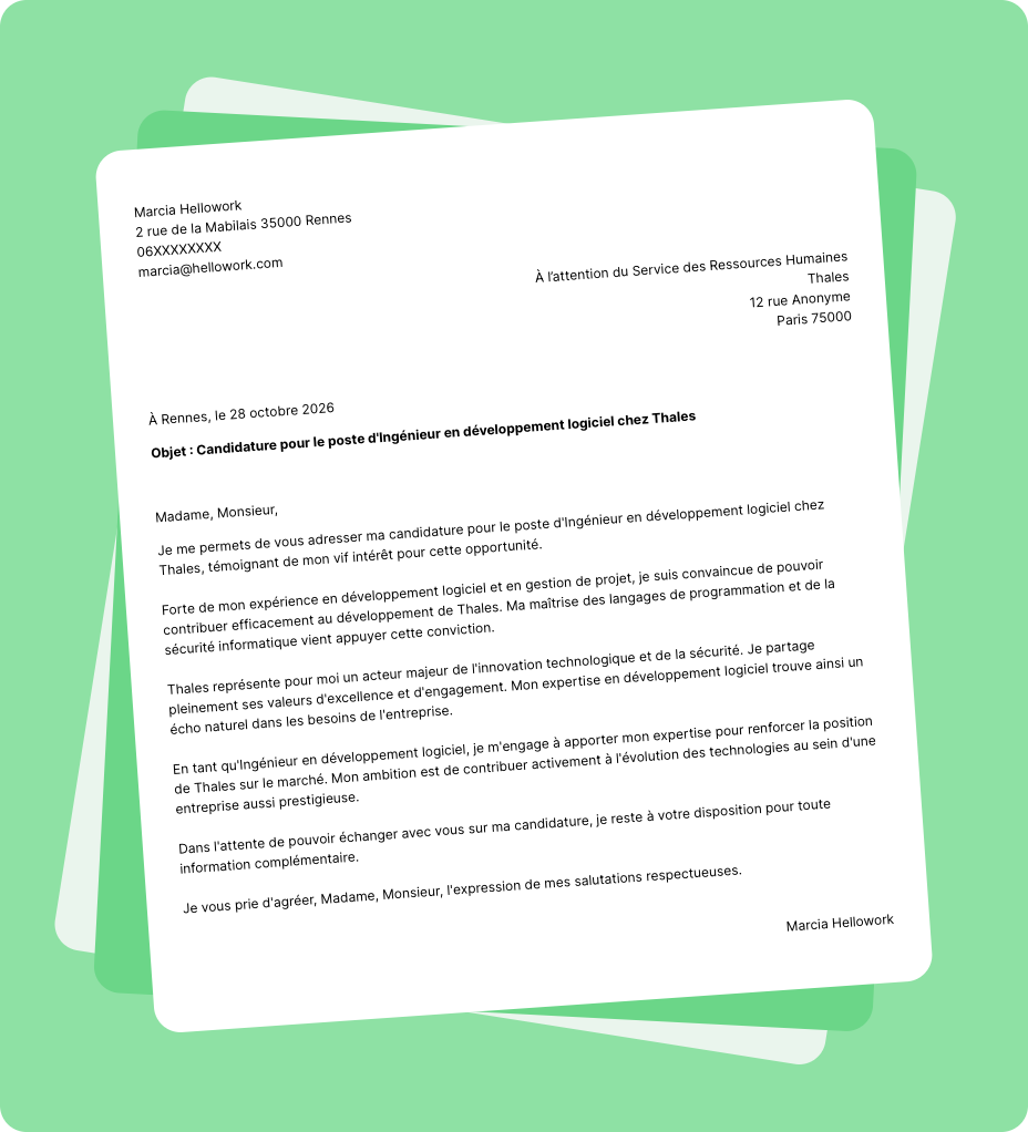 Exemple lettre de motivation Thales