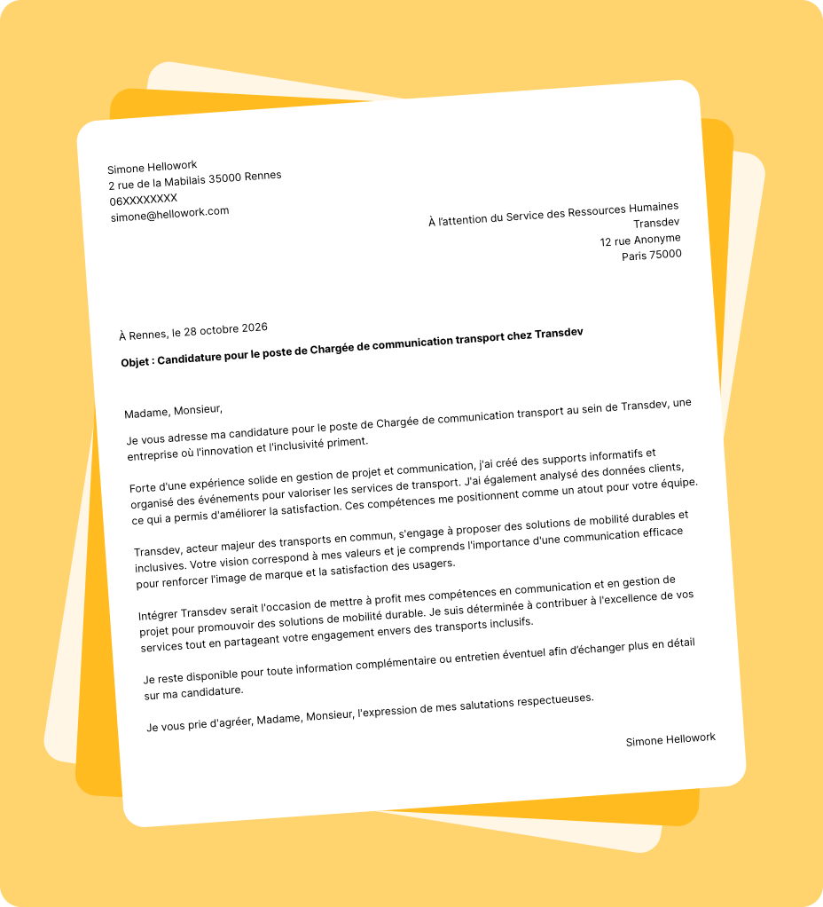 Exemple lettre de motivation Transdev