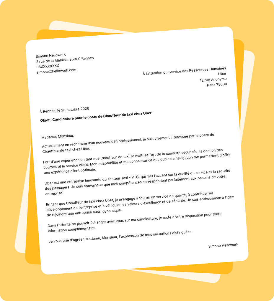 Exemple lettre de motivation Uber