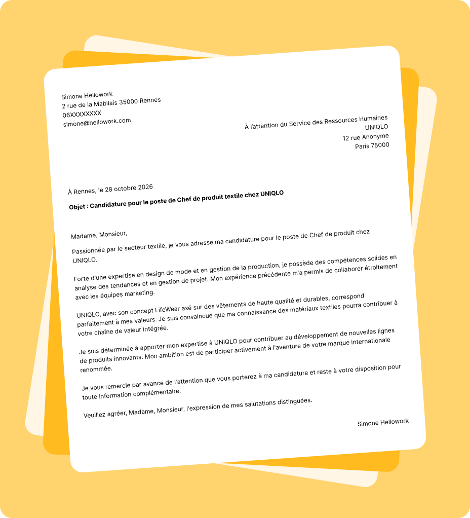 Exemple lettre de motivation UNIQLO
