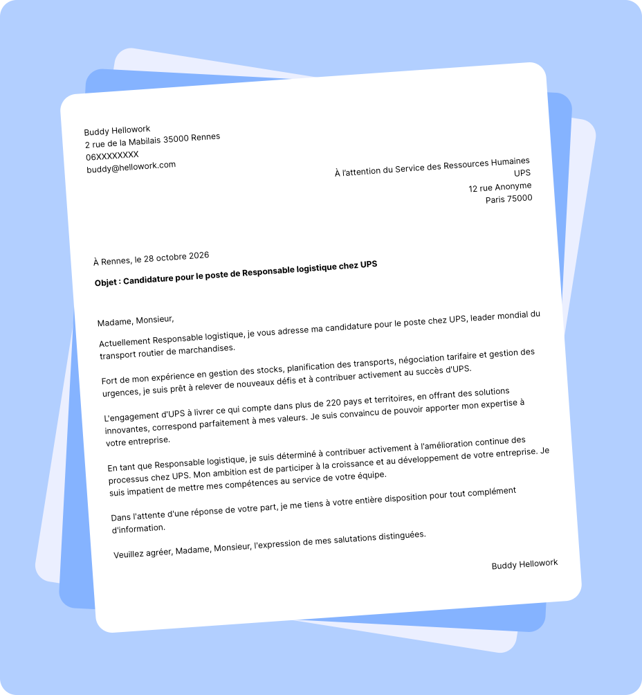 Exemple lettre de motivation UPS