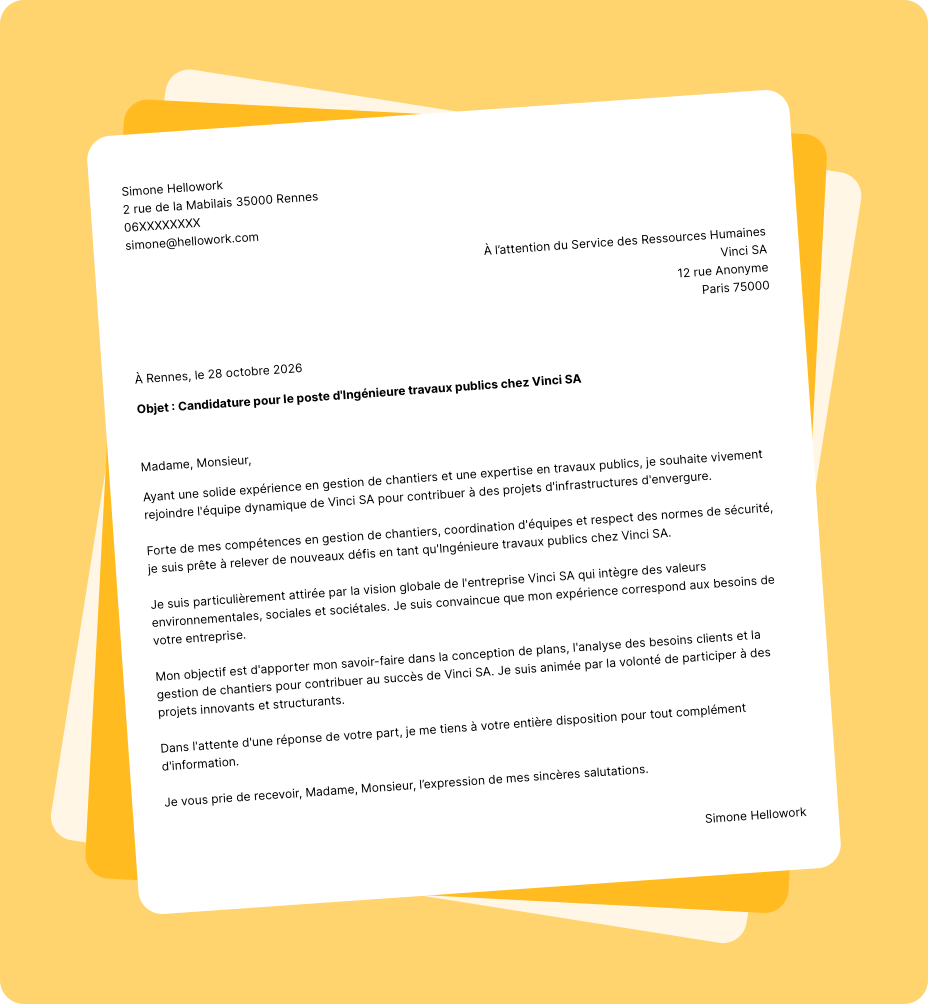 Exemple lettre de motivation Vinci SA