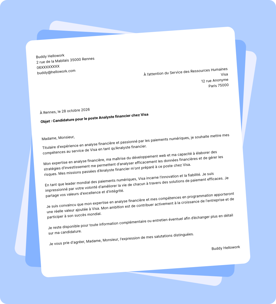 Exemple lettre de motivation Visa